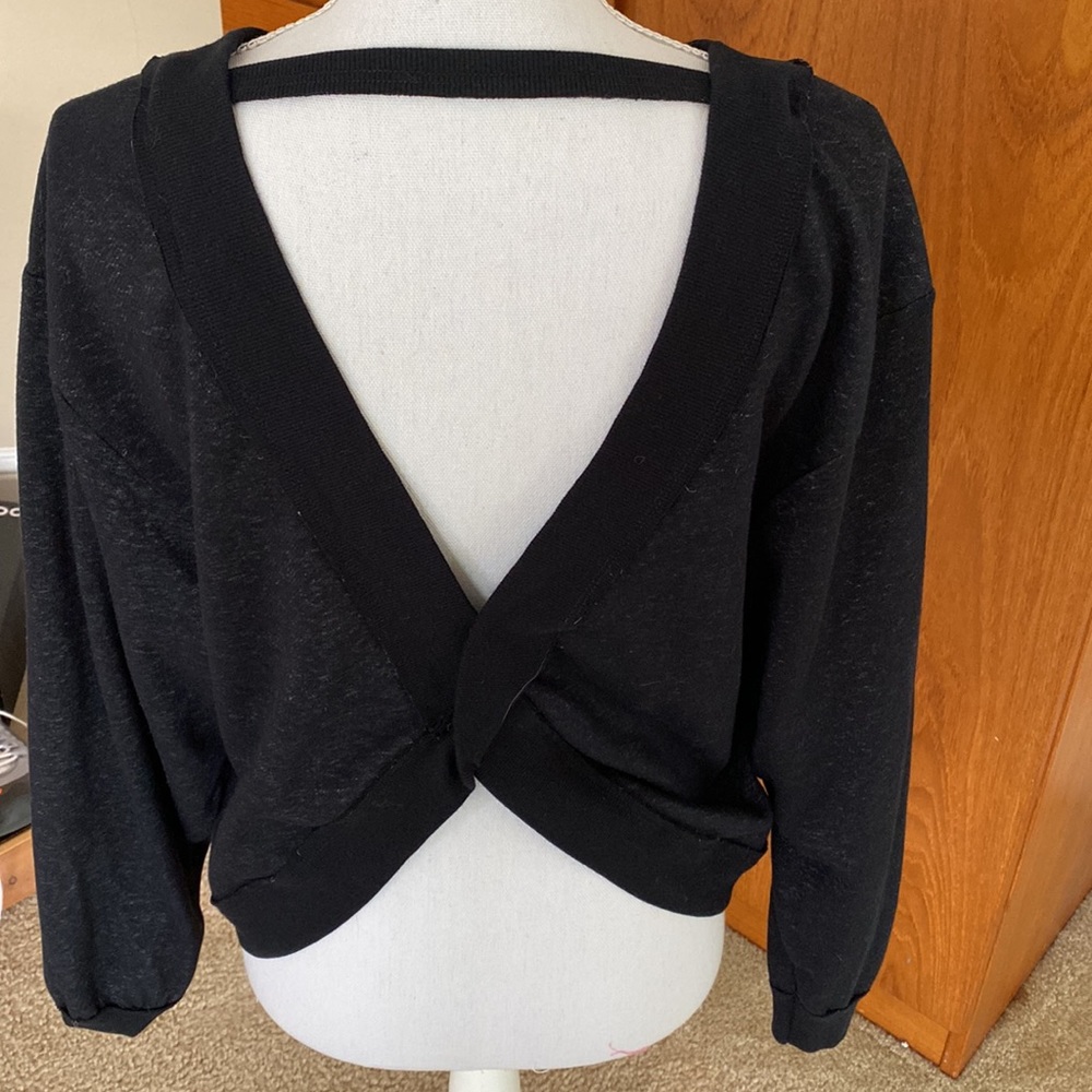 NWOT PILCRO/ Anthropologie brand black/gray pullover top with gathered V back.